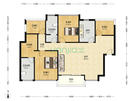 天祥公馆 4室1厅2卫 131平方