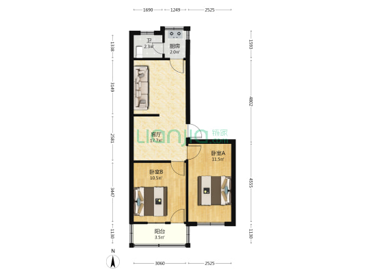 奎星路13号 2室1厅1卫 58平方