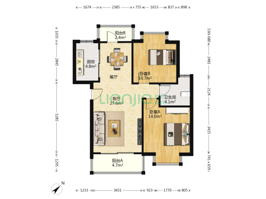 金涛园 2室1厅1卫 80平方