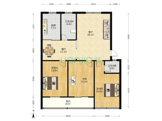江苏大学校本部家属院 3室2厅2卫 125平方