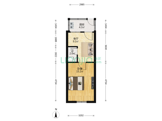 建设路1-1号 1室1厅1卫 31平方