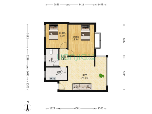 南山静园小区 2室1厅1卫 70平方