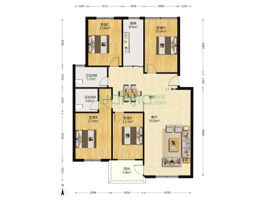 富丽百花园 4室1厅2卫 155平方