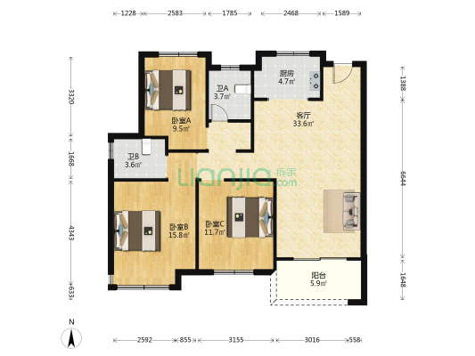 高速时代御府 3室1厅2卫 117平方