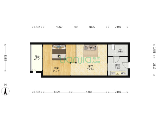 虹桥大厦 1室1厅1卫 66平方