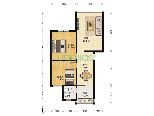 小石坝机车厂宿舍 2室2厅1卫 58平方