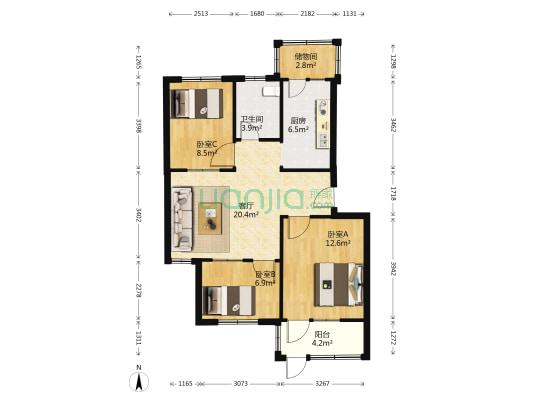 荷欢路东航宿舍 3室1厅1卫 81平方
