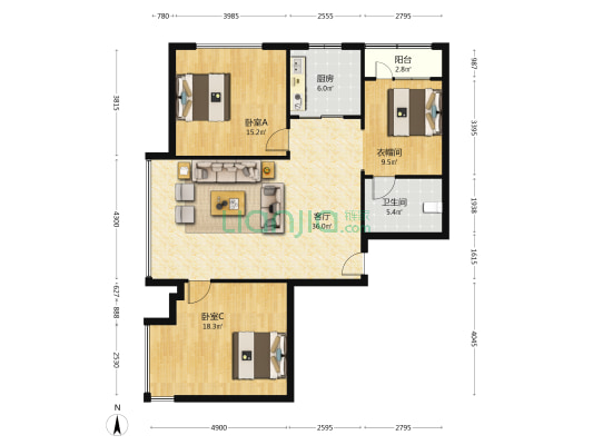 新向阳商业广场 2室1厅1卫 127平方