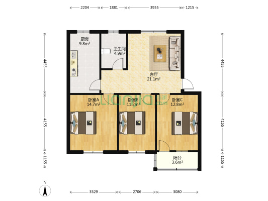 金质公司家属院 3室1厅1卫 100平方