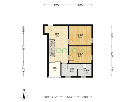 文锦花园 2室1厅1卫 54平方