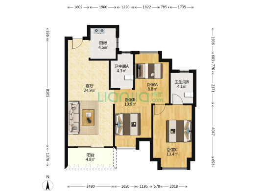 尚城·国际 3室1厅2卫 106平方