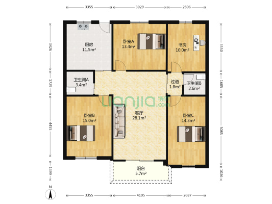 金城大厦 4室1厅2卫 137平方