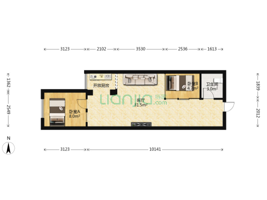 世鑫大厦 2室1厅1卫 61平方