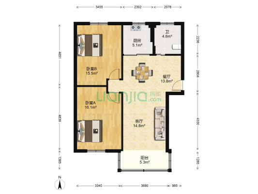 保庆122弄 2室2厅1卫 90平方