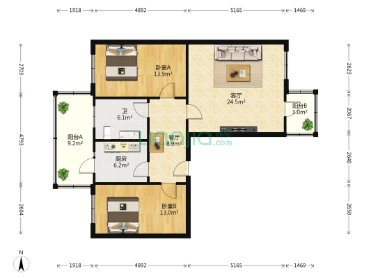 井街 2室2厅1卫 96平方