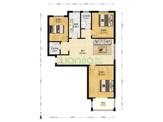 温莎假日通透三居室，交通便利，地理位置得天独厚。-户型图