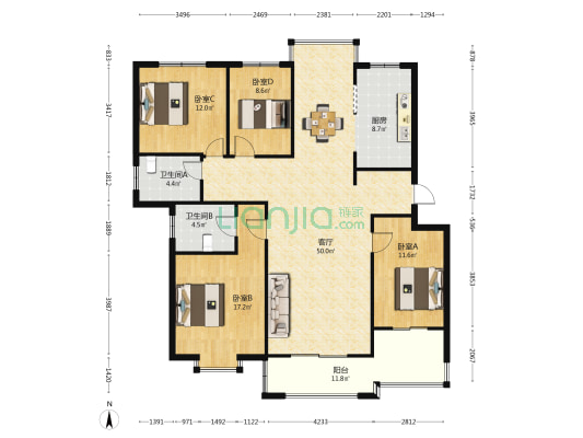 棣和园二区 4室1厅2卫 140平方