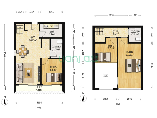 万科金域中央B区 3室1厅2卫 122平方