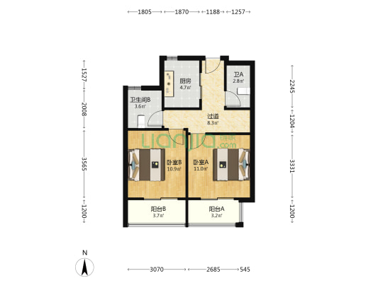 总管堂棠润府 2室0厅2卫 70平方