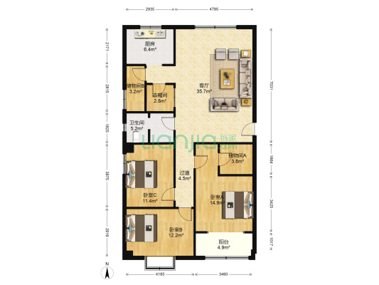 和平大厦 3室1厅1卫 157平方