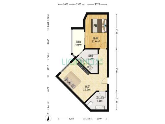 天桥北里 1室1厅1卫 60平方