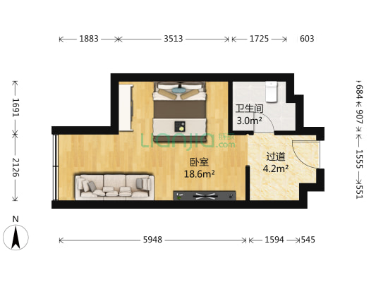 森和大厦 1室0厅1卫 38平方