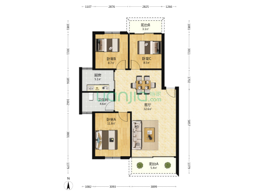 益田村公交宿舍 3室1厅1卫 92平方