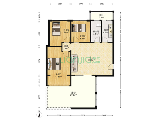 深南中学家属楼 3室1厅1卫 91平方