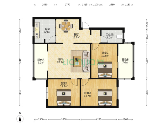 龙泉地税局宿舍 3室2厅1卫 106平方