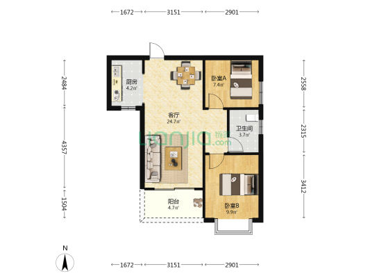 中盼幸福尚居 2室1厅1卫 74平方