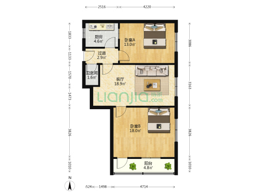 临清路 2室1厅1卫 82平方