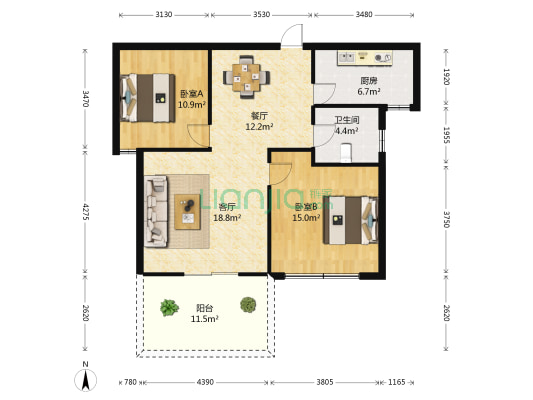 友邦公馆 2室2厅1卫 82平方