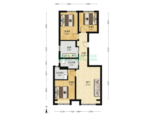 中铁兴创逸境 3室1厅2卫 95平方