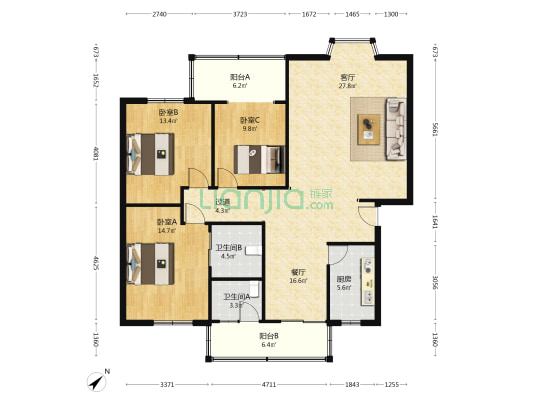 柳岸路30号 3室2厅2卫 128平方