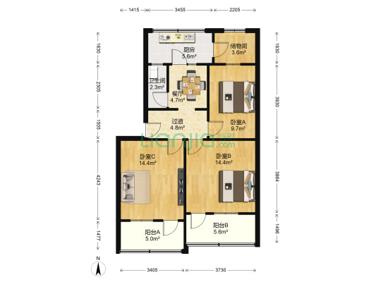 常青园社区 3室1厅1卫 90平方