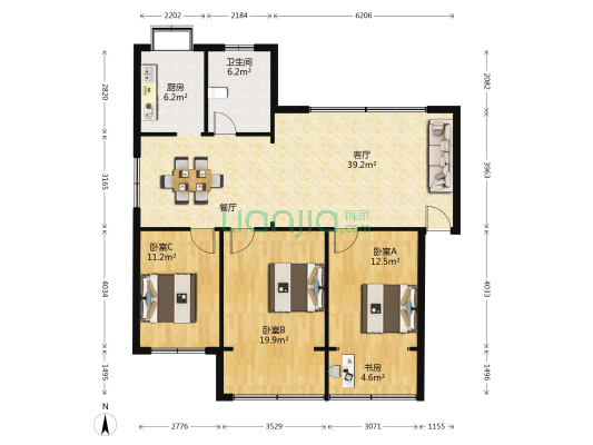 江夏区人民法院家属楼 4室1厅1卫 114平方