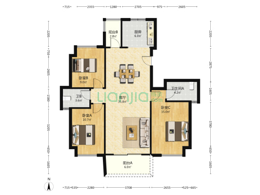 金富江山院 3室1厅2卫 117平方