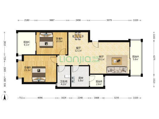 桂苑小区 2室2厅1卫 96平方