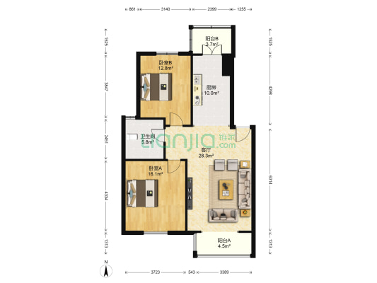 心之筑汇颐花园 2室1厅1卫 100平方