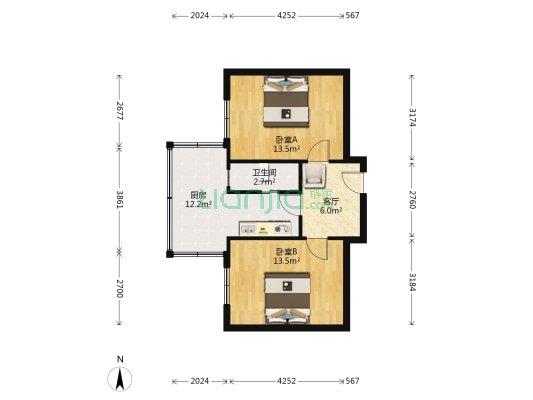 市五金公司宿舍 2室1厅1卫 56平方