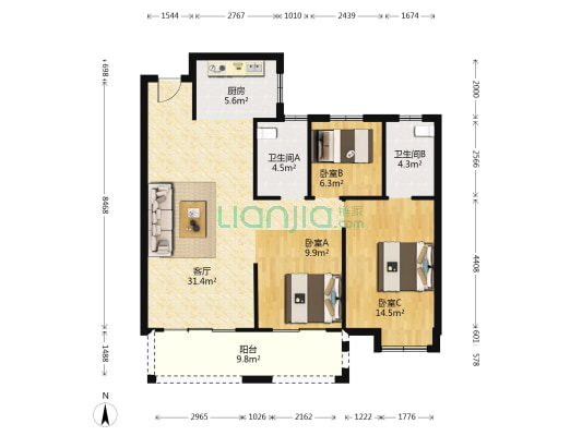 德雅国际城港澳湾 3室1厅2卫 112平方