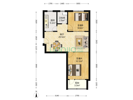 国防小区 2室1厅1卫 62平方