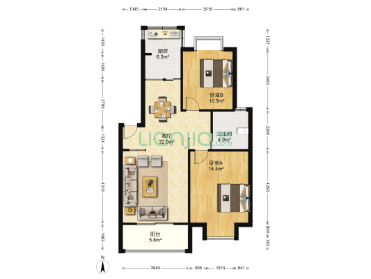 清华名城 2室1厅1卫 90平方