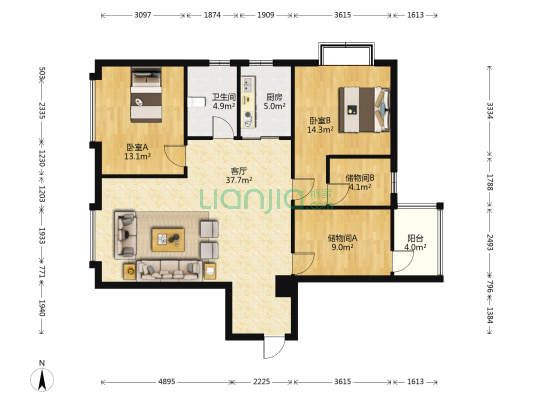 佳和大厦 2室1厅1卫 135平方