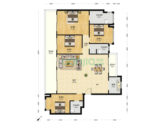 宝能滇池九玺 4室1厅3卫 192平方