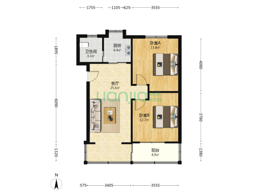 花园角街 2室1厅1卫 78平方