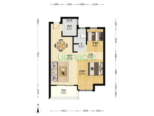 星河盛境 2室1厅1卫 75平方