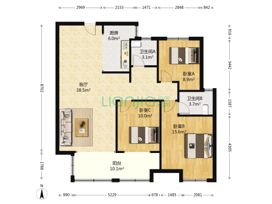 荣盛华府 3室1厅2卫 120平方