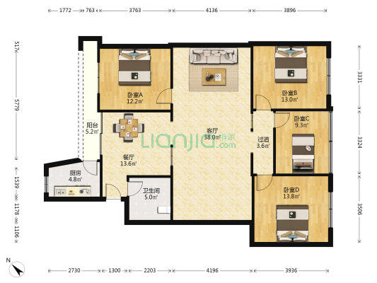 诗书路中段 4室2厅1卫 139平方