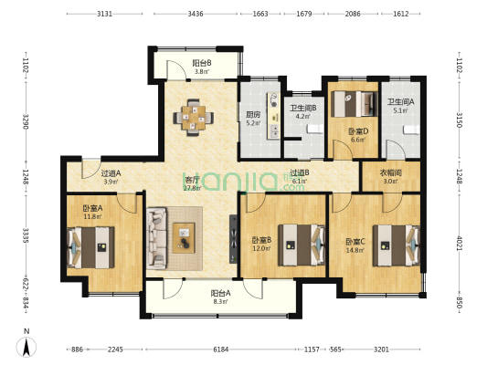 坤园 4室1厅2卫 148平方